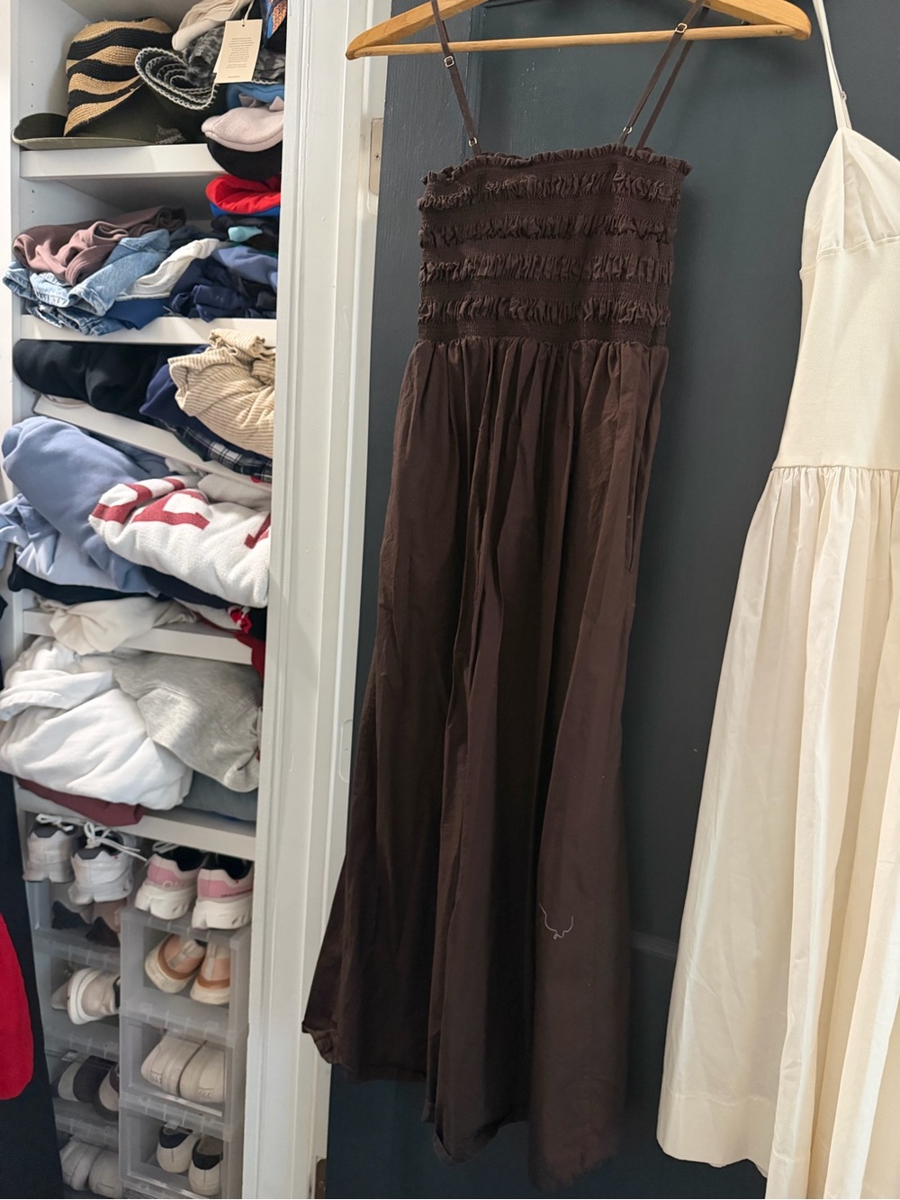 Brown Smocked Strap dress